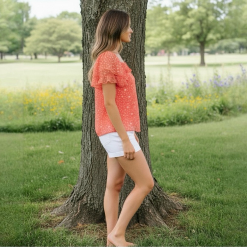 Andree by Unit Orange and White Short Sleeve Top Size Medium - Picture 3 of 10